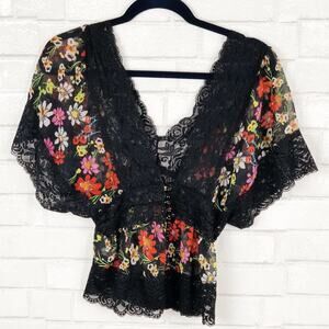 Vintage Forever 21 XX1 Sheer Floral Lace V-Neck Blouse Top Size Small Petite